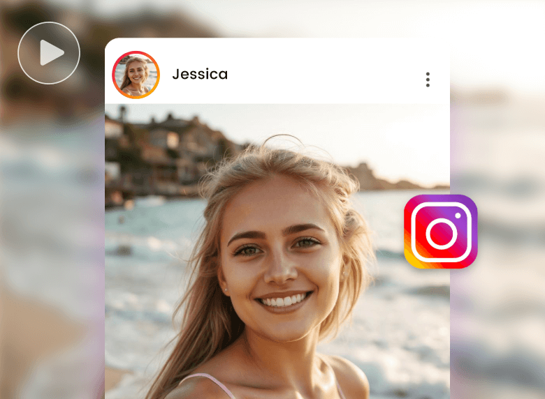 Instagram video maker tool with a smiley woman