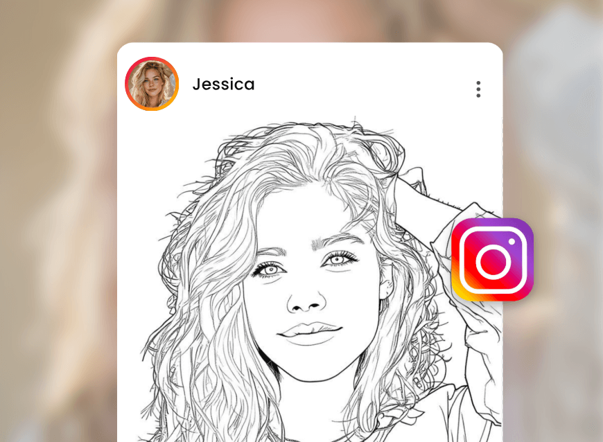 Line art version of a long hair lady shared on ig
