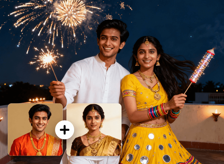 Make a couple fireworks portrait with clipfly ai couple photo editing tool