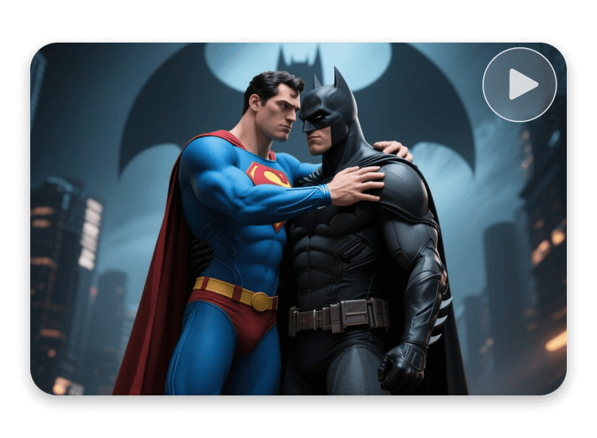 Make a funny prank video of superman and batman hugging
