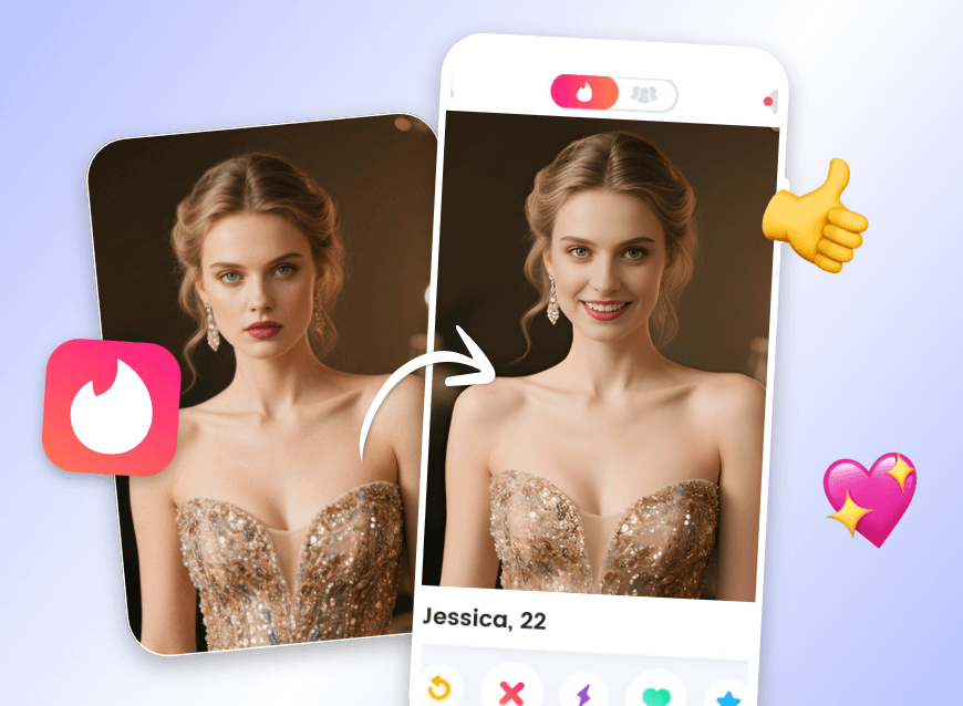 Make a photo of a graceful blond girl smile and use this smile photo as her dating app avatar