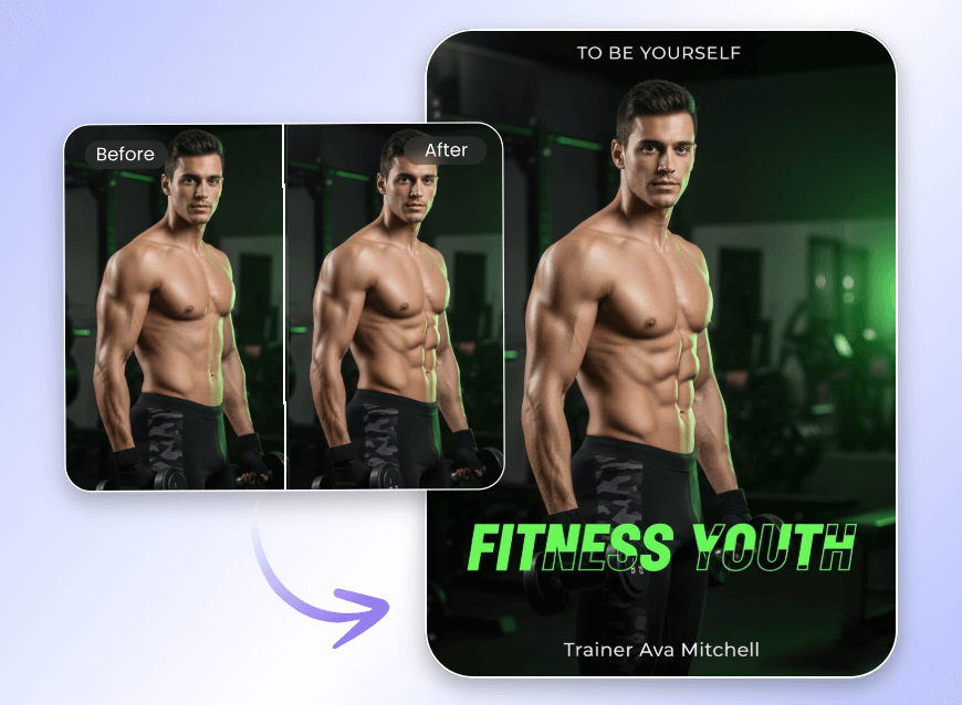 Make a six pack photo from an ordinary male picture and add it to a poster design