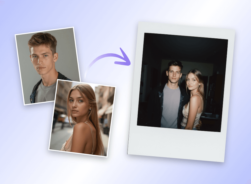 Merge a boy and a female celebrity into an ai polaroid photo