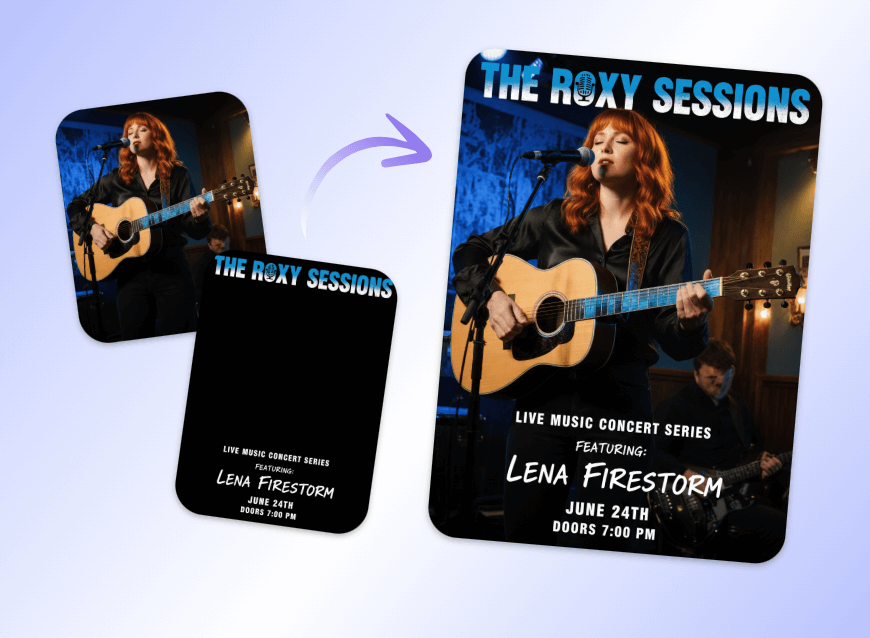 Merge a guitarist photo and a text pic into a new visual