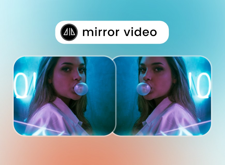 Espelhe o vídeo que você enviou de uma garota soprando um chiclete