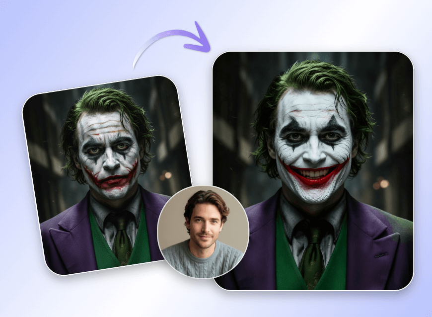 Morph face with an iconic character joker