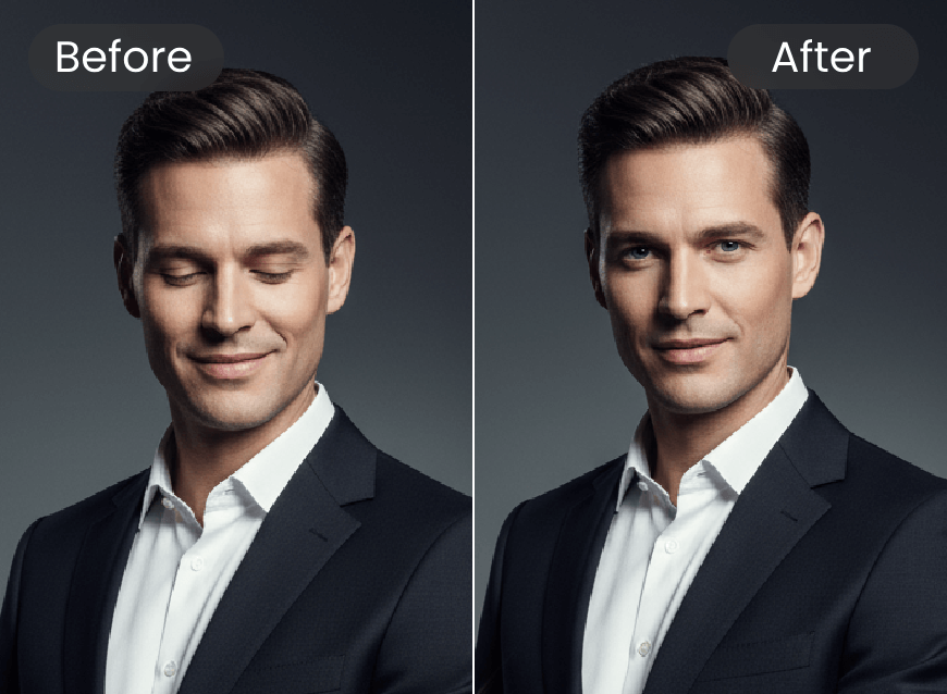 男性のビジネス用プロフィール写真で目を開ける