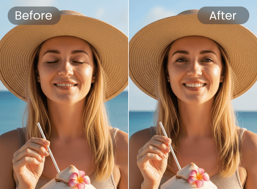 女の子の旅行写真で目を開ける