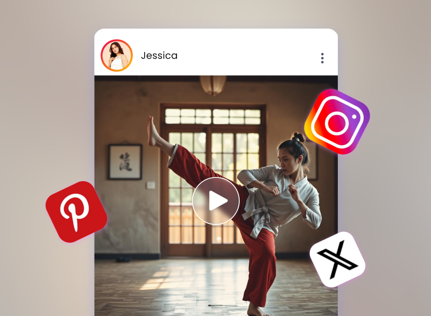 Post and share your ai kung fu video to social media from clipfly