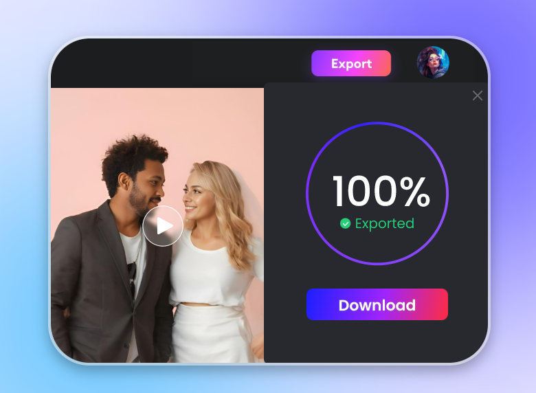 Pré-visualizar e descarregar o vídeo de casamento gerado por IA