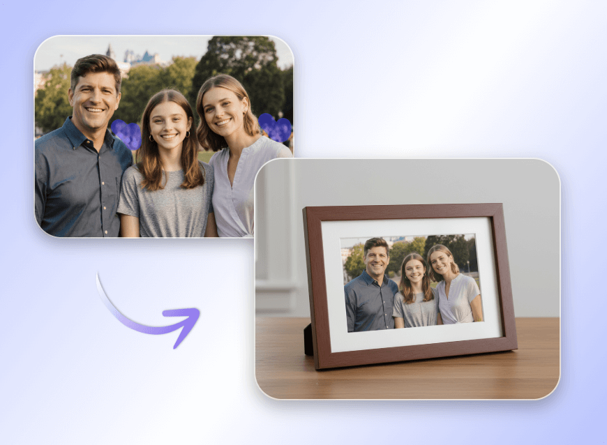 Print a group photo with background people removed and frame it