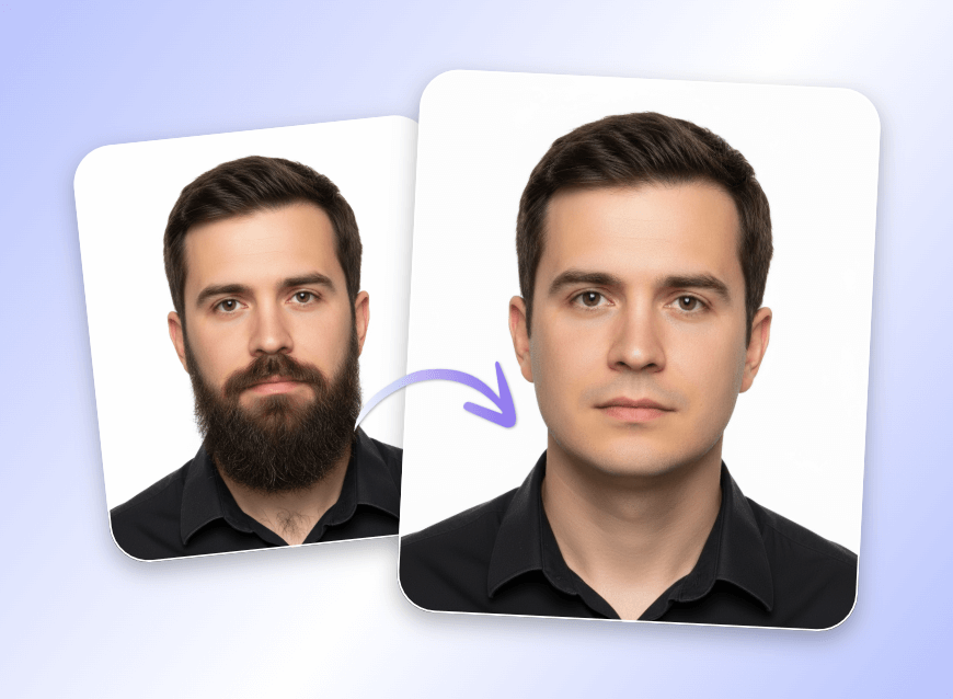 Remove a mans beard and create an id photo using ai beard remover