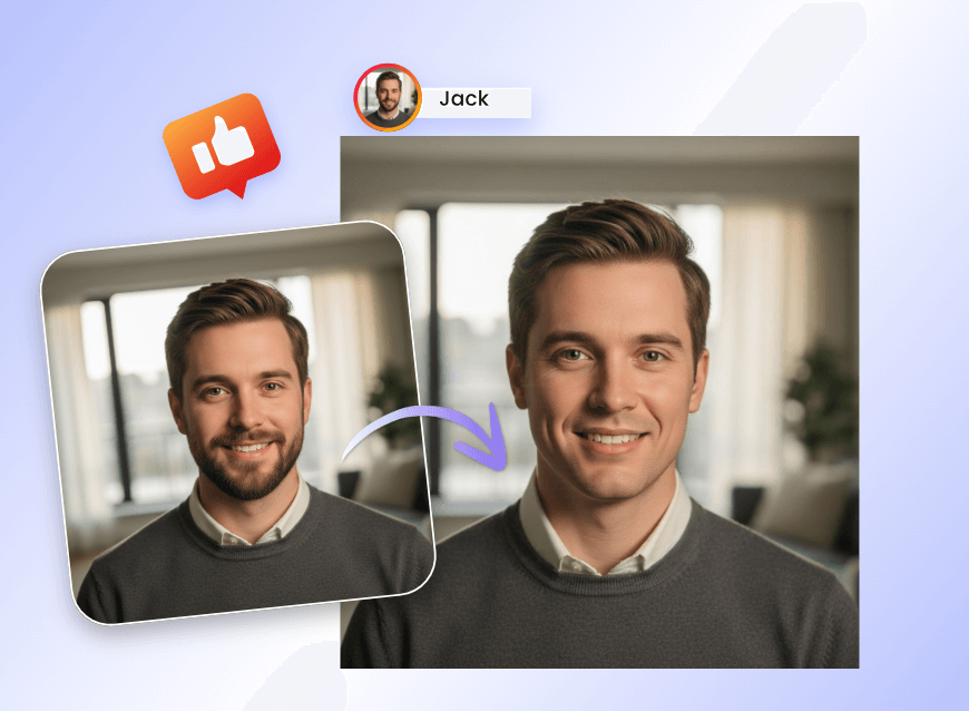 Remove a mans beard and share the photo on social media