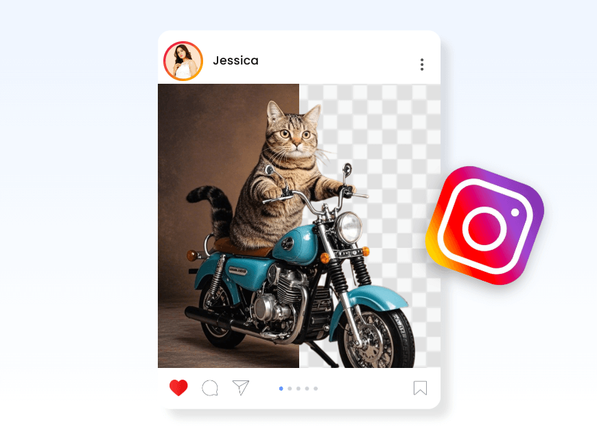 Remova o fundo de uma foto de um gato andando de moto e use-o como meme nas redes sociais