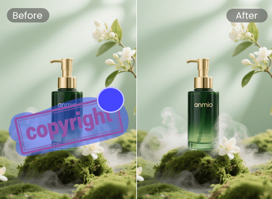 Remove copyright froma product photo of a costmetic