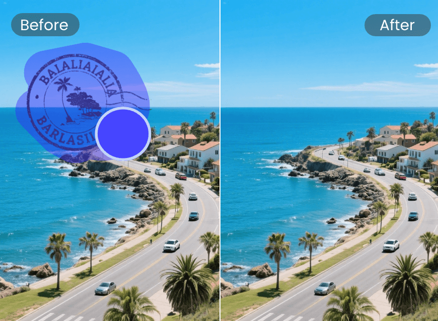 Remove mail stamp from a scenary photo with clipfly