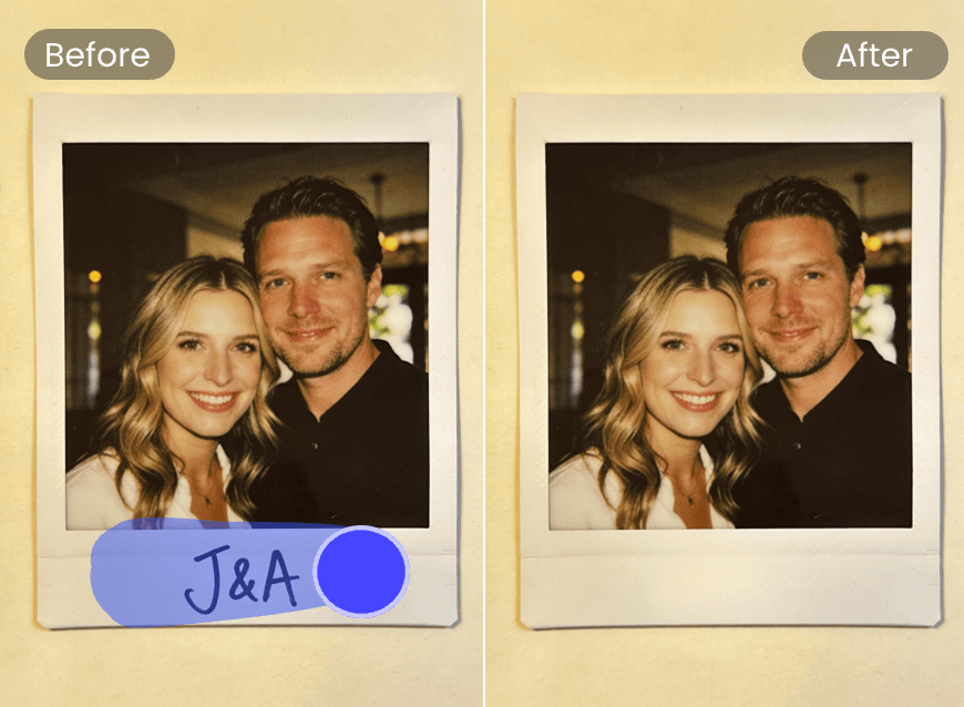 Remove name signature on a polaroid of a woman and a man