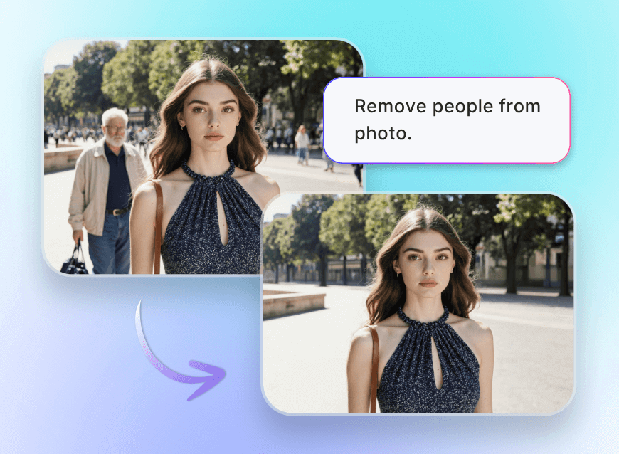 Remove people from the background of a photo of a woman