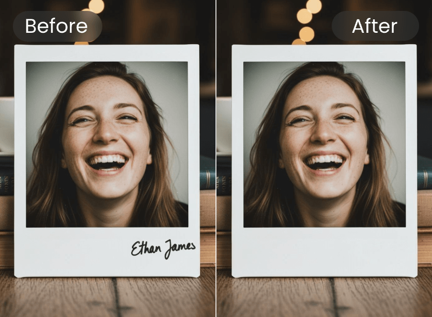 Remove signature from a polaroid image with clipfly