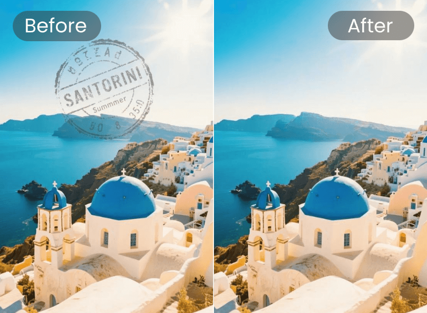 Remove stamp from a scenary photo with clipfly