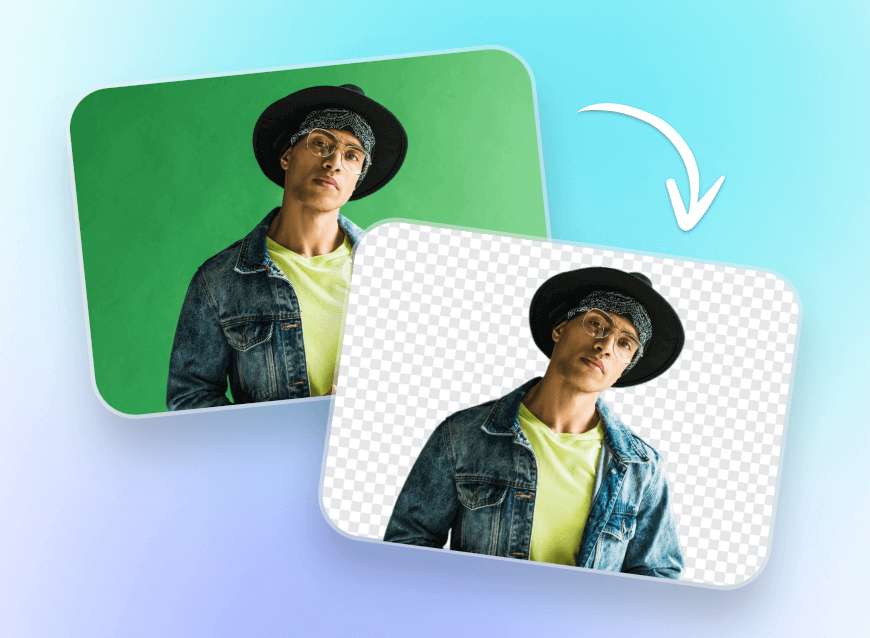 Remove the green screen from a photo of a man in clipfly