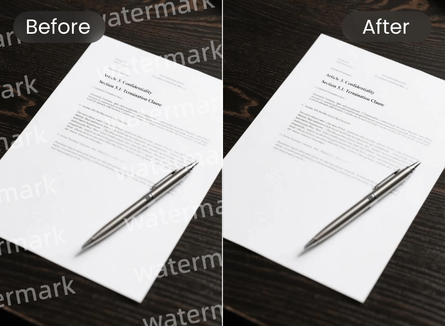Remove the watermark from a photo of a sheet of paper printed with text using clipfly