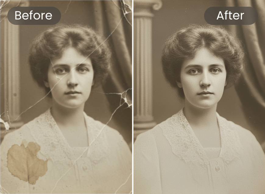 Restaura una foto antigua y dañada de una mujer
