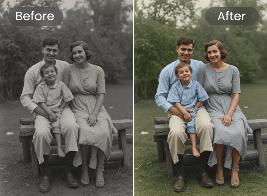 Restore old family photo by using clipfly ai photo colorizer online for free