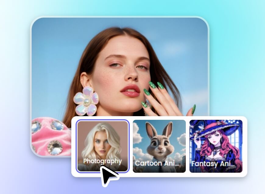 Selecione um estilo favorito para gerar sua garota ia