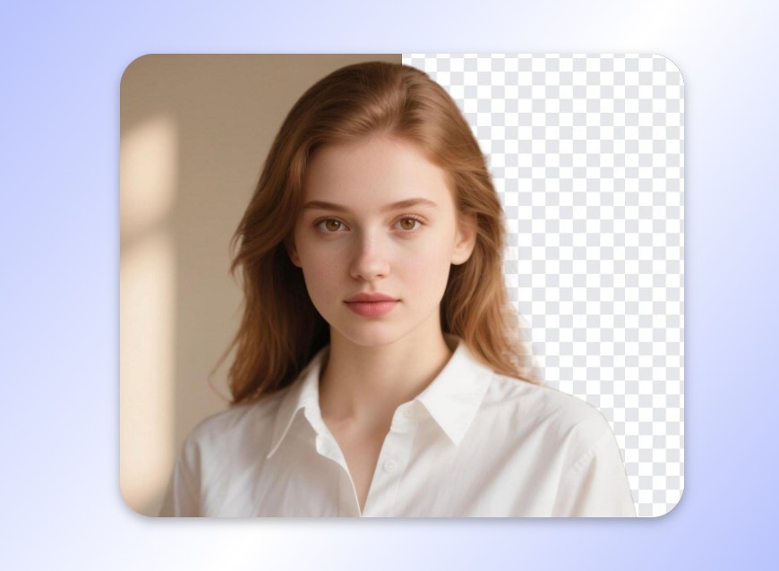 Separate foreground from background featuring a woman in white shirt