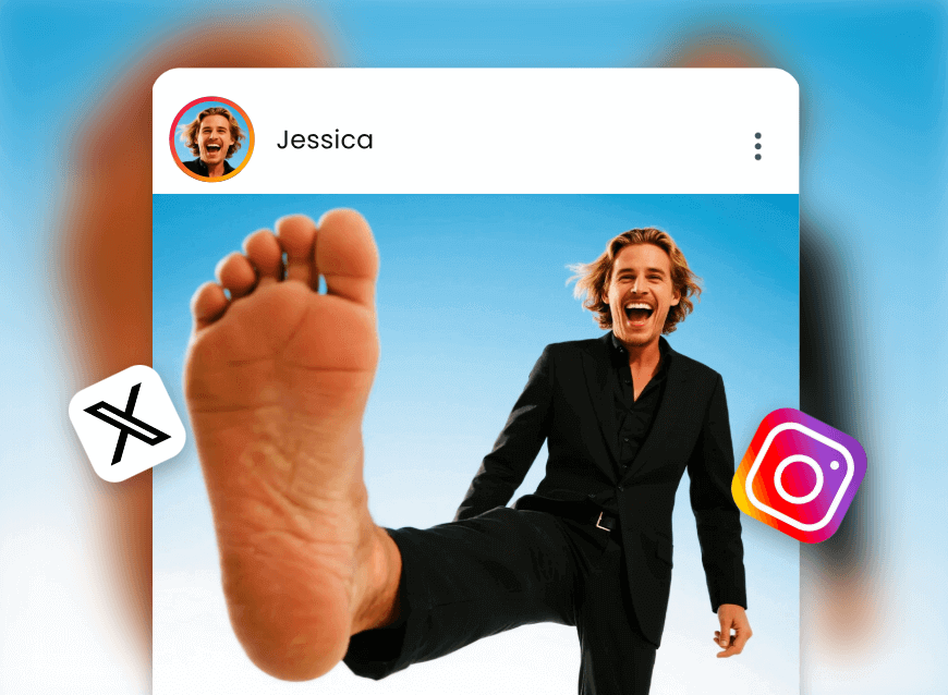 Share a funny feet picture of a man on social media