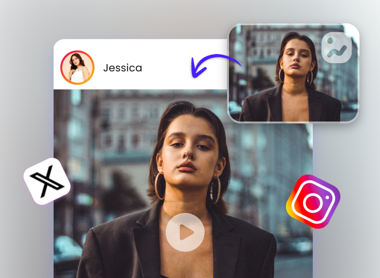 Share a video converted from a photo of a tanned lady in a black coat to social media platform