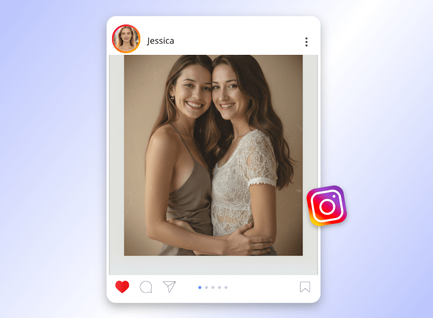 Share ai generated polaroid photo from two girl pictures on social media