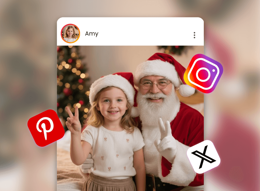 Share generated photo with santa claus on social media platform