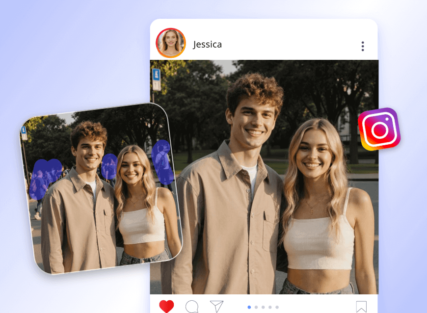 Share the couples photo with background people removed to social media