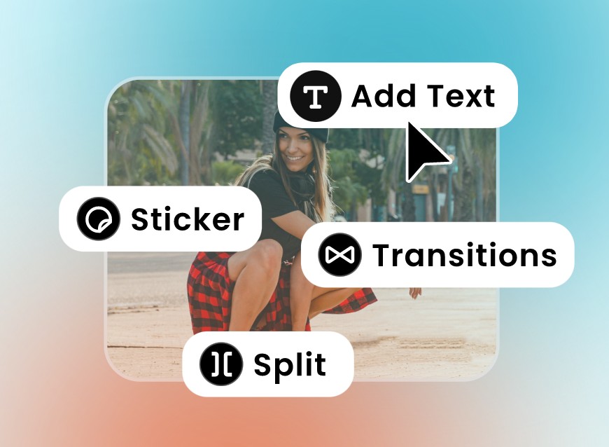 Split and add text stickers and transitions to the fashion girl video