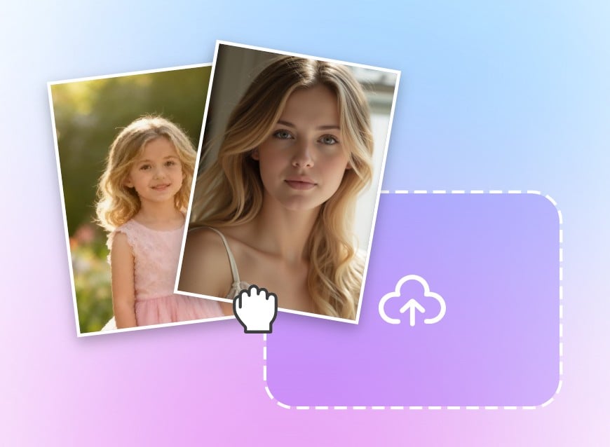 Step 1 upload two photos of a girl and her younger self