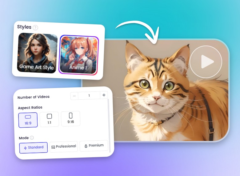 Etapa 2 personalize a proporção do estilo do vídeo, qualidade e número