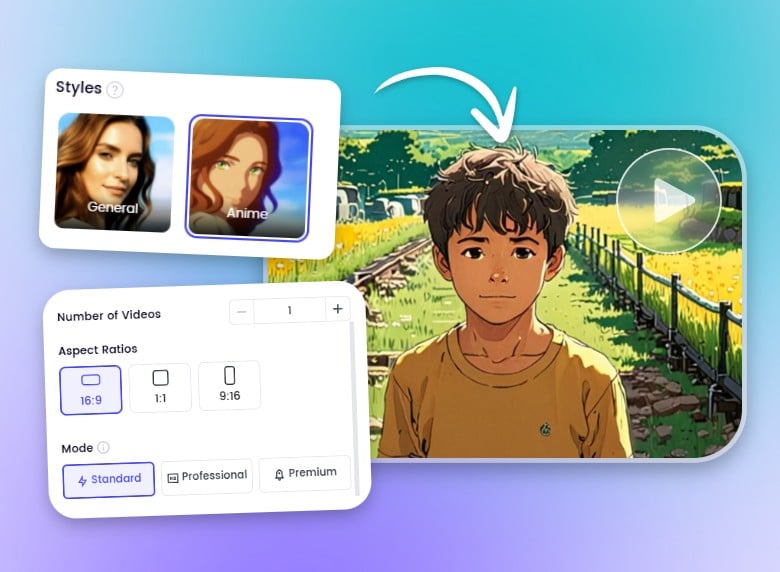 Passo 2 personalize a proporção do estilo do vídeo, a qualidade e o número