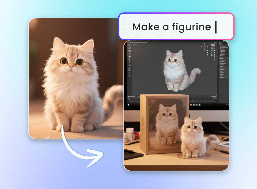Step 2 input a cat image and enter a prompt to generate a cat figurine