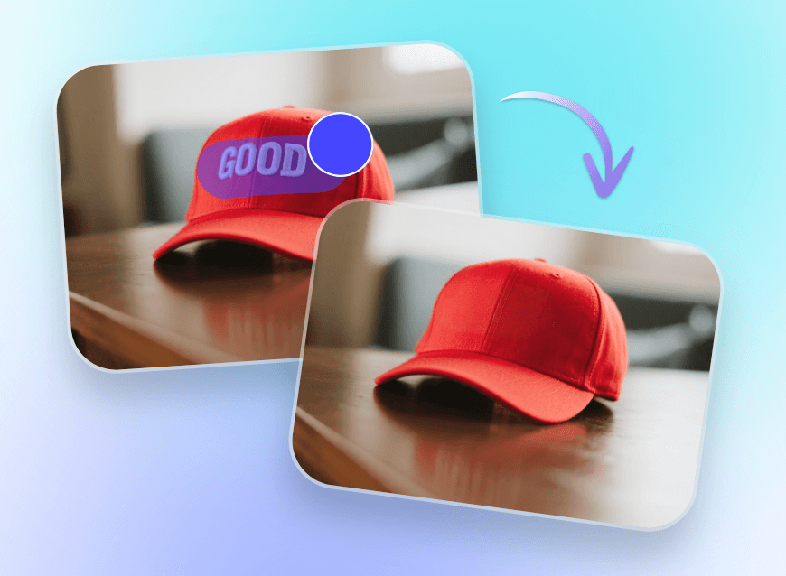 Step 2 remove text from the red bucket hat