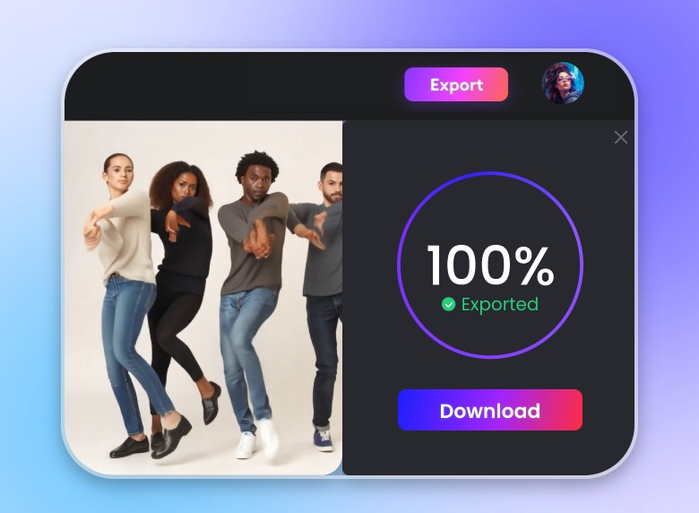Step 3 download AI generated group dance video from Clipfly