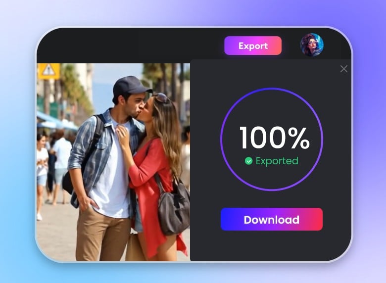 Etapa 3: baixe os vídeos de beijos gerados por IA sem marcas d'água