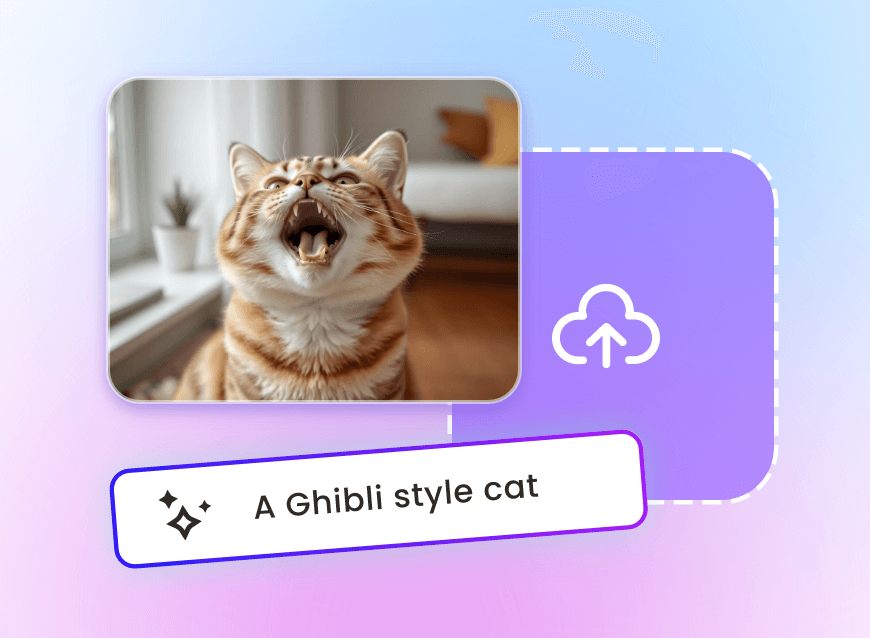 Passo um para carregar a imagem do gato no gerador de memes ghibli