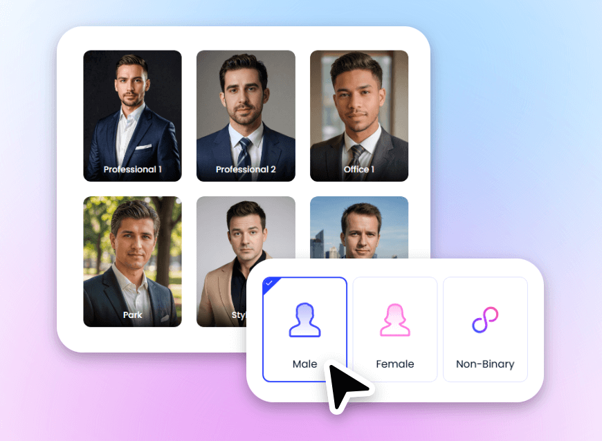Step1 go to clipfly linkedin photo generator and choose your gender and style