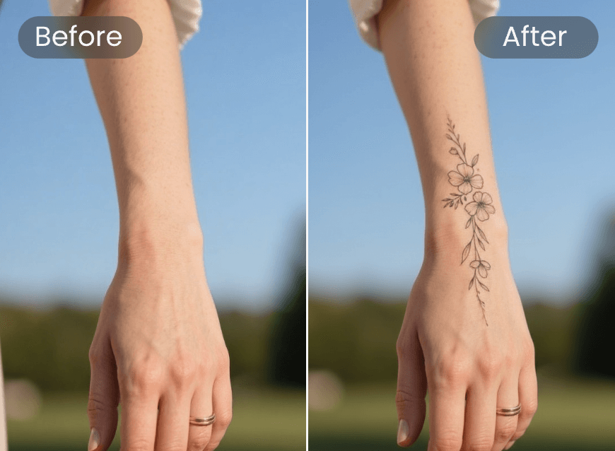 Fine-Line Floral sur Poignet