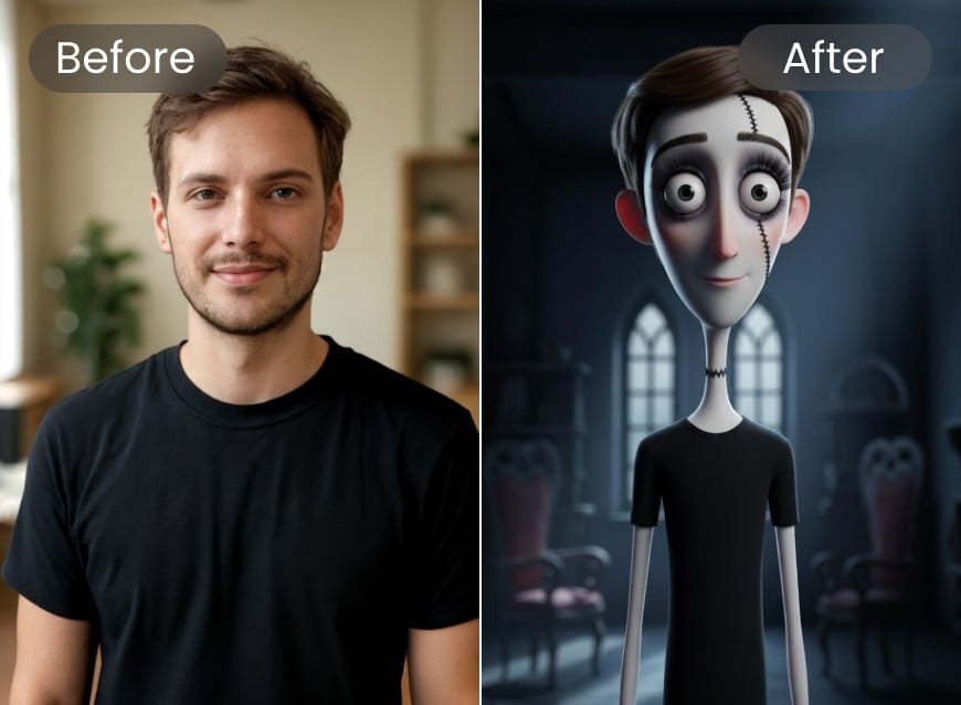 transformer une femme en style Tim Burton