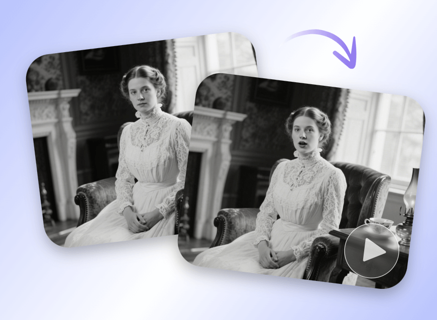 Transform an old photo of a graceful lady into a talking spokesperson