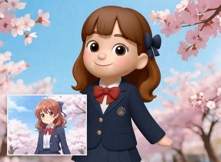 Transform the anime girl into an emoji with clipfly picture to emoji converter