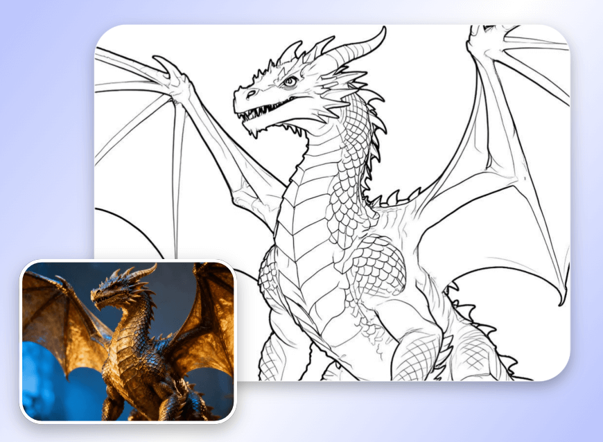Turn a dragon photo into a line drawing